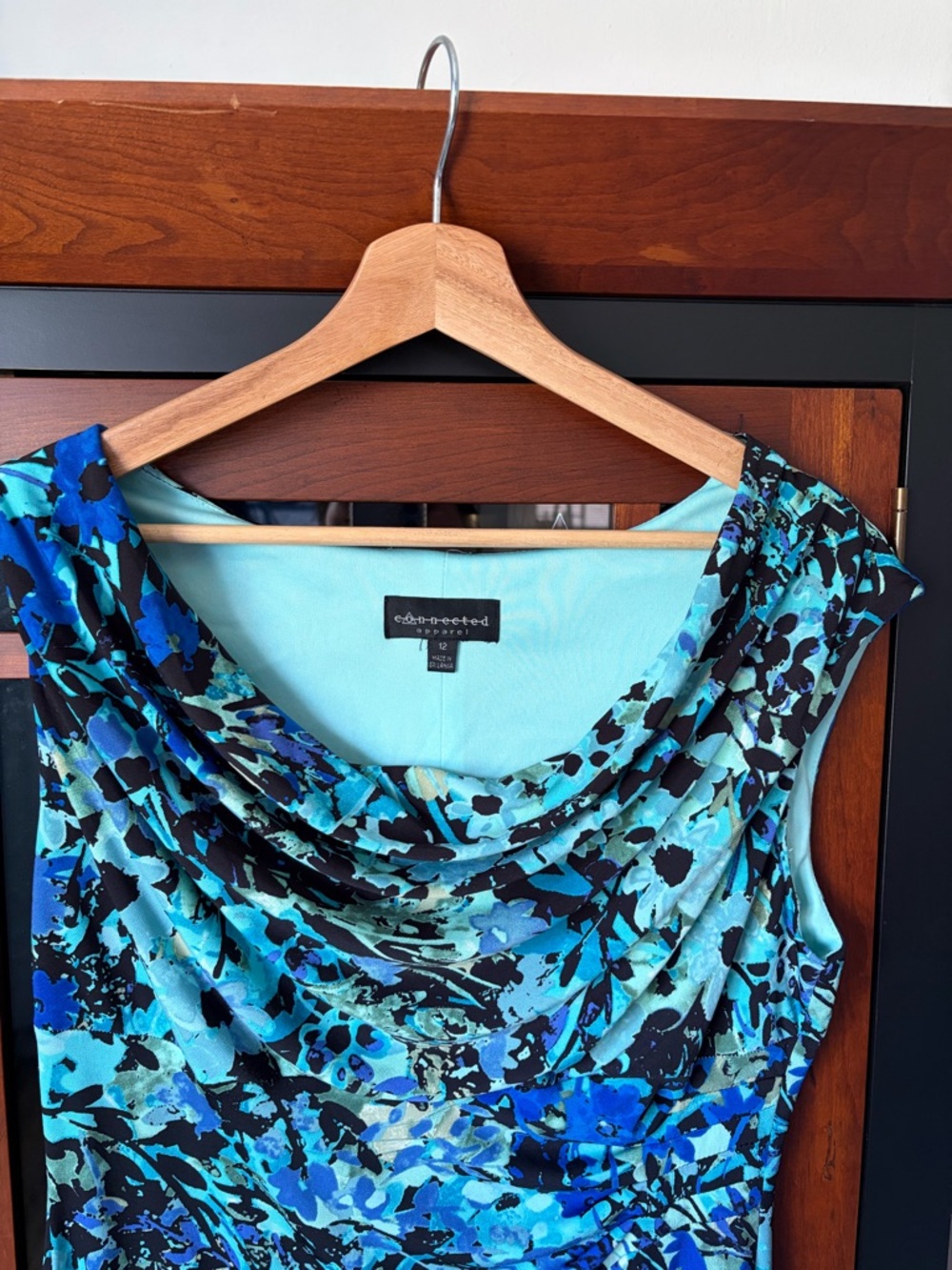 connected apparel Blue Floral Cowl Neck Midi Dress - Picture 2 of 5